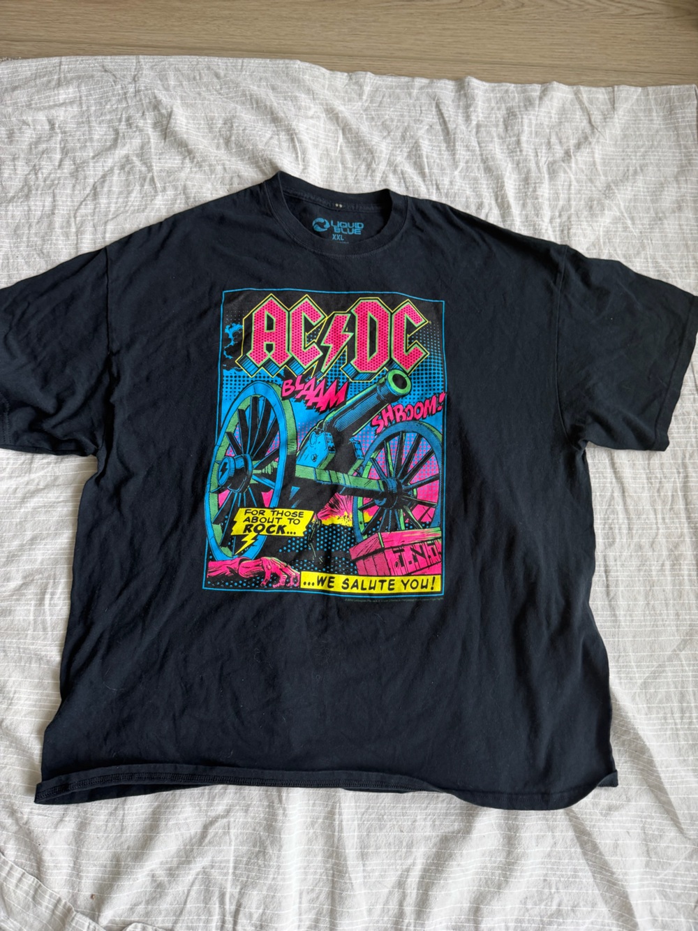 AC/DC Kids Black Tee with Neon Pink, Blue & Yellow Cannon Graphic